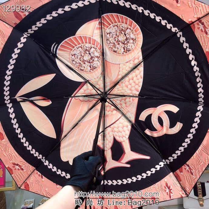 CHANEL香奈兒 維納斯的愛鳥 全自動折疊晴雨傘 貓頭鷹圖案 防雨防紫外線隔熱傘  sll1000